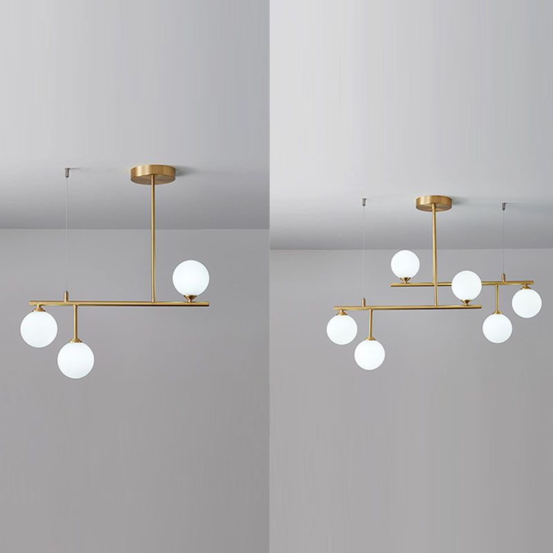Stile moderno Opal Glass Orb Orbomone a sospensione in oro chiaro soggiorno lampadario