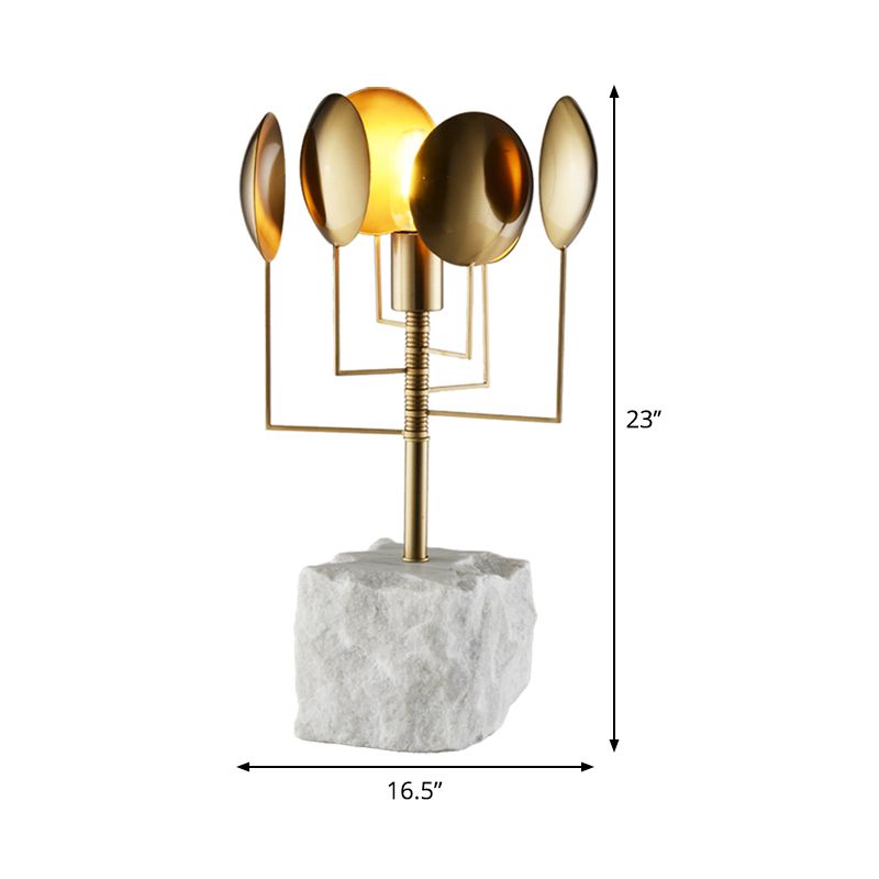 Lámpara de mesa cuadrada de mármol posmoderno 1 iluminación de noche de metal blanco claro para sala de estar