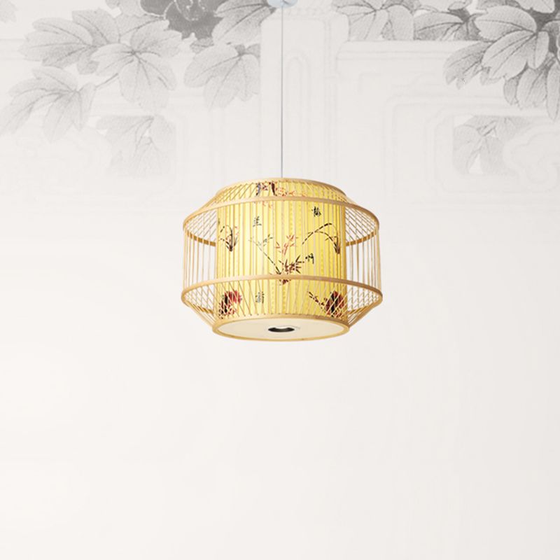 1-Light Bamboo Suspension Pendant Light Chinese Down Mini Pendant for Dining Room