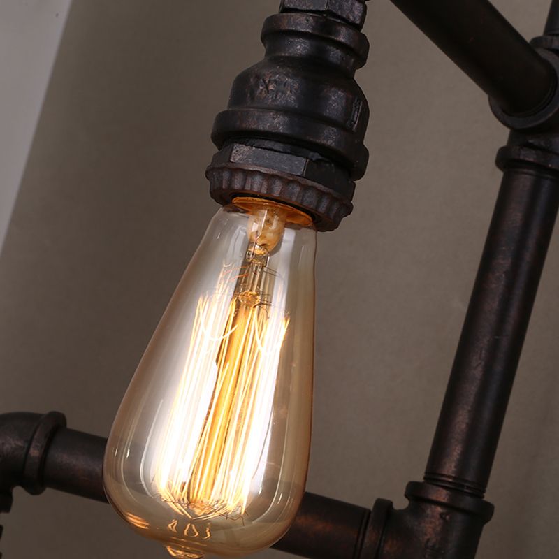 Antique Pipe Arm Wall Lighting 3 Heads Iron Wall Mount Light in Black for Corridor