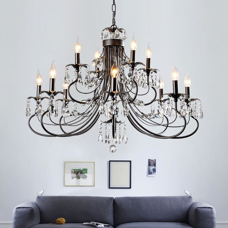 Salon lustre de style européen multi-tête cristallin de lampe suspendue pour chambre à coucher