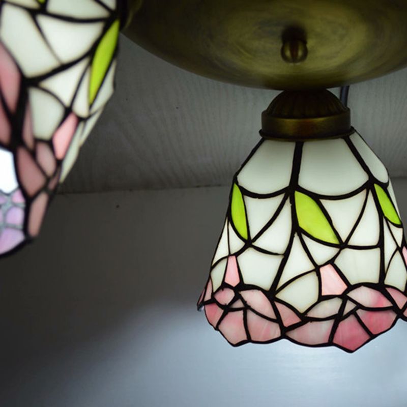 3 Heads Ceiling Flush Light Fixture Tiffany Small Stained Glass Flush Mount Lighting for Hall