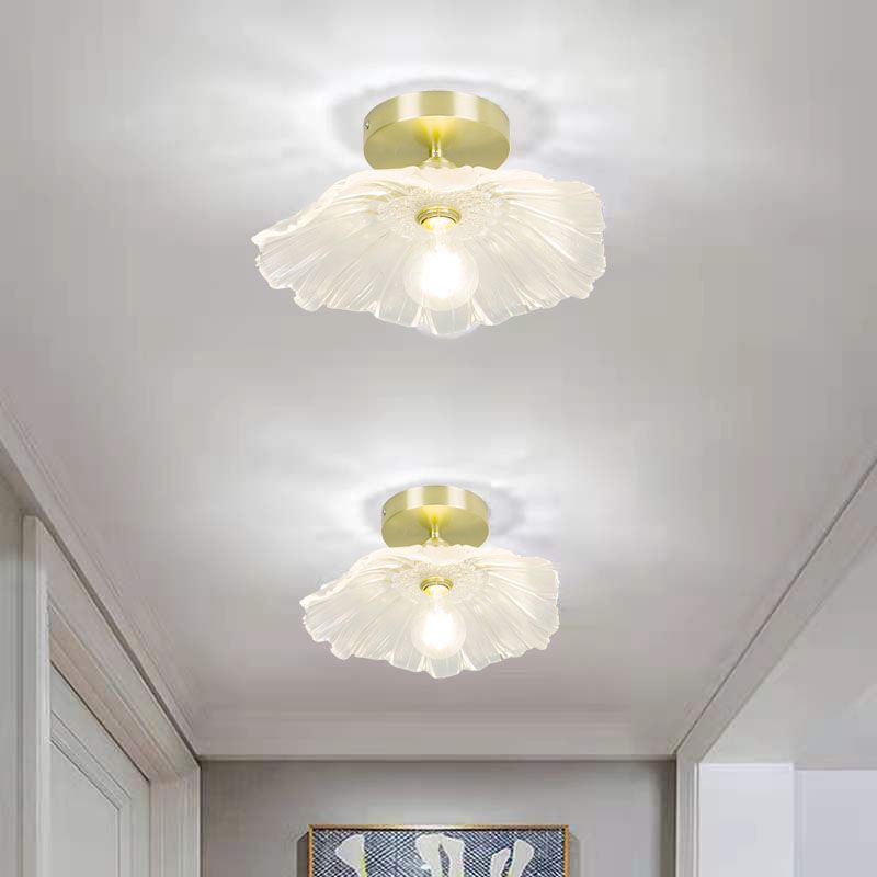 Lámpara de techo de pasillo de vidrio estilo simplicidad con montaje empotrado de flores en dorado
