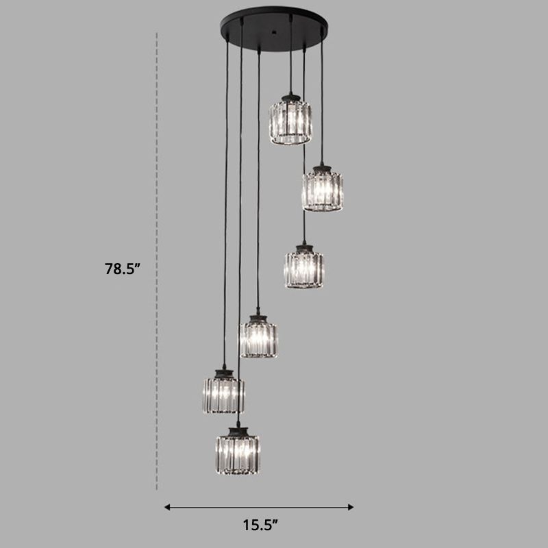 Trap Meerdere lamp hanger Minimalistisch plafondlicht met cilindrische kristalschaduw