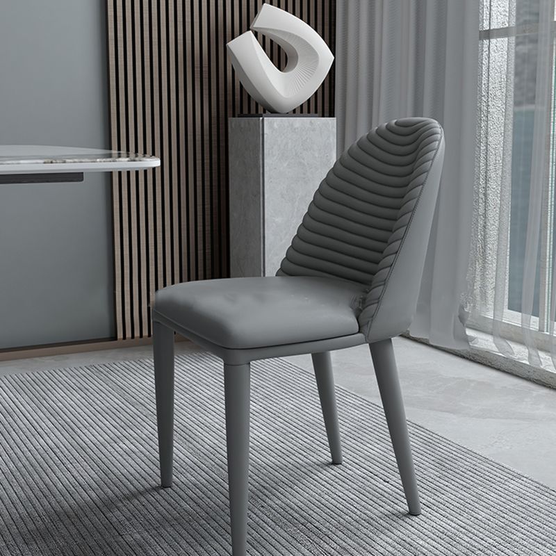 Glam Dining Room Side Chairs Faux Leather Metal Base Armless Chairs