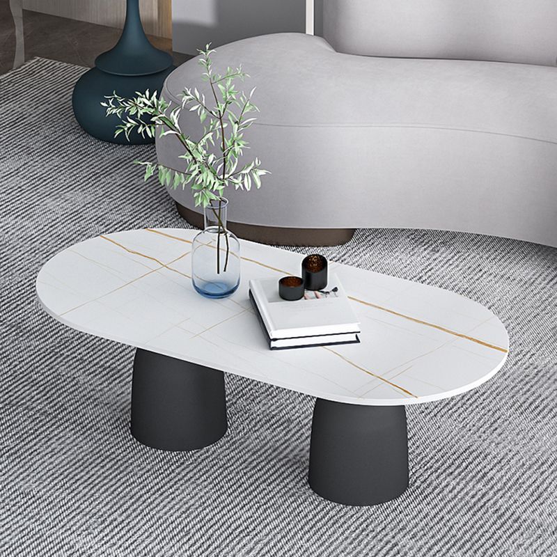 Glam 15.7"Tall Iron 2 Legs Oval Slate Table Top Coffee Table