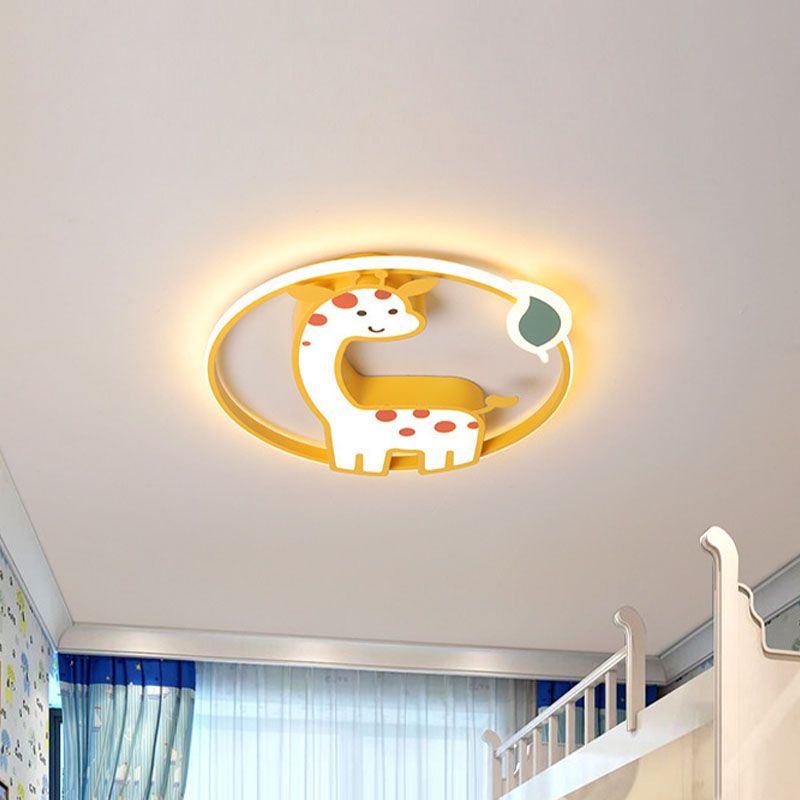 Lámpara de techo de jirafa para niños, hierro, 16 "/19,5" W, LED, montaje empotrado, iluminación empotrada amarilla para dormitorio de niños