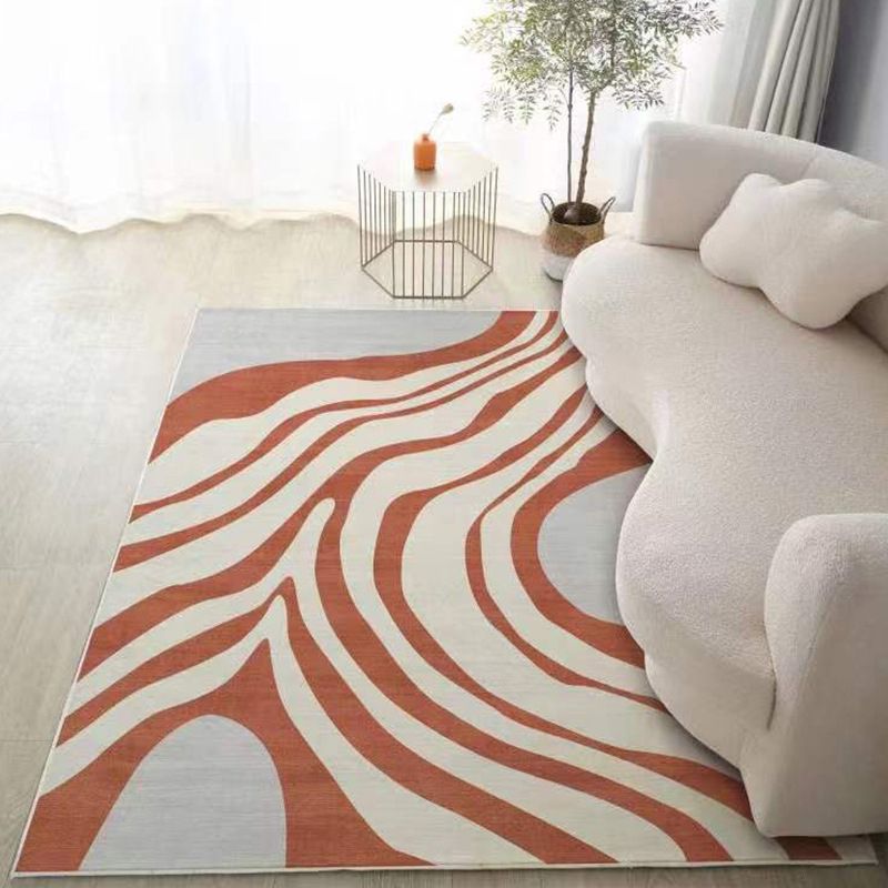Beige Modern Rug Polyester Striped Rug Non-Slip Backing Rug for Living Room
