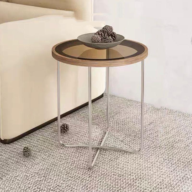 Cross Legs Base Design Cocktail Table Glass Desktop Round Coffee Table with Metal Base