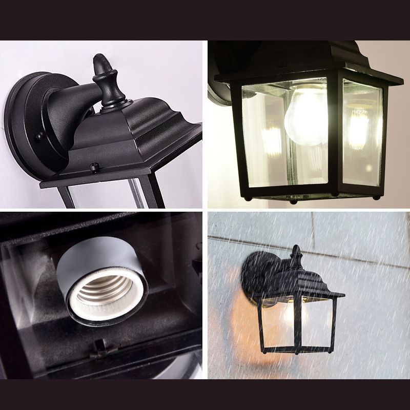 Glass Shaded Wall Sconce Lamp Industrial-Style Outdoor Wall Light Fixture in Black
