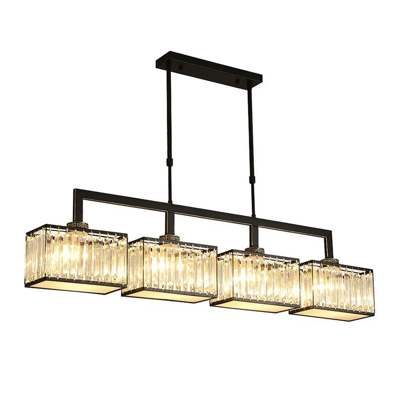 Modern Rectangle Shade Island Pendant Crystal Multi Lights Island Light for Restaurant