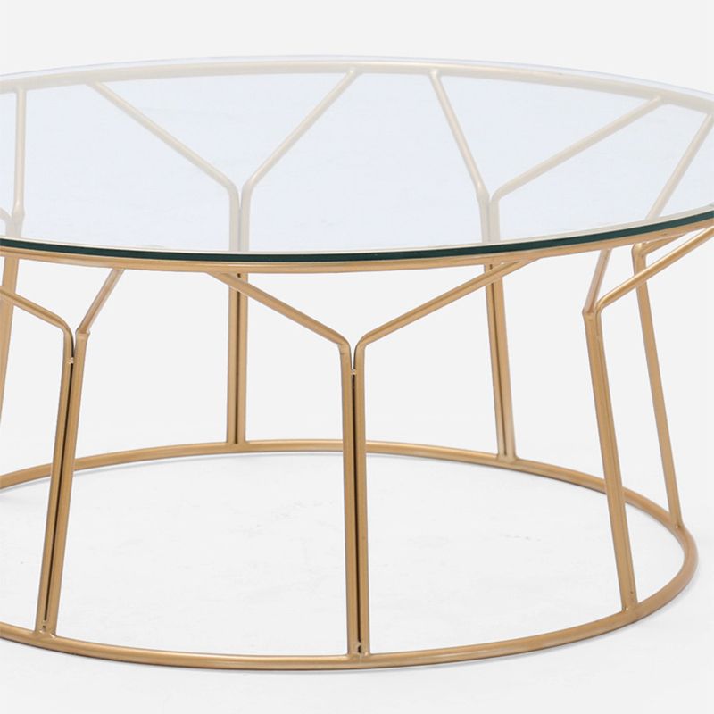Contemporary Coffee Table with Round Glass Top and Iron Base