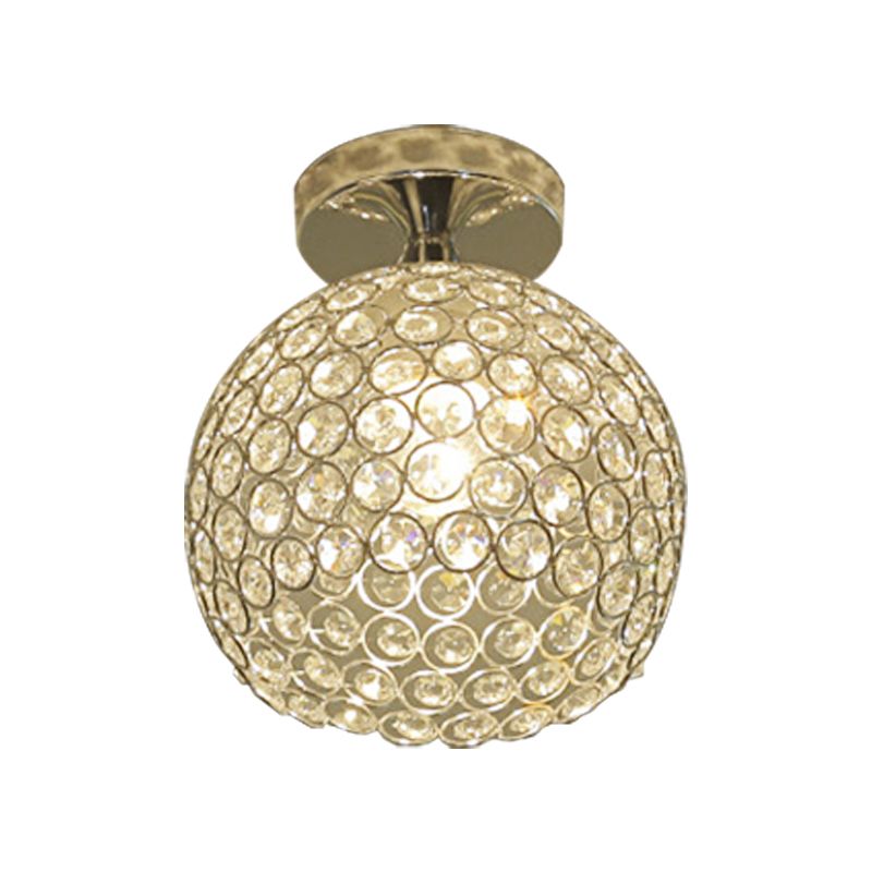 Romantic Globe Flush Mount Light 1 Head Metal und Clear Crystal Deckenleuchte in Chrome für Korridor