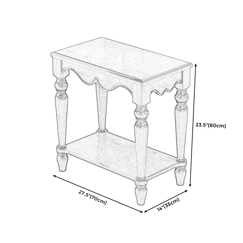 French Country Rectangular Wood Side Table Four-Leg End Table with Shelf