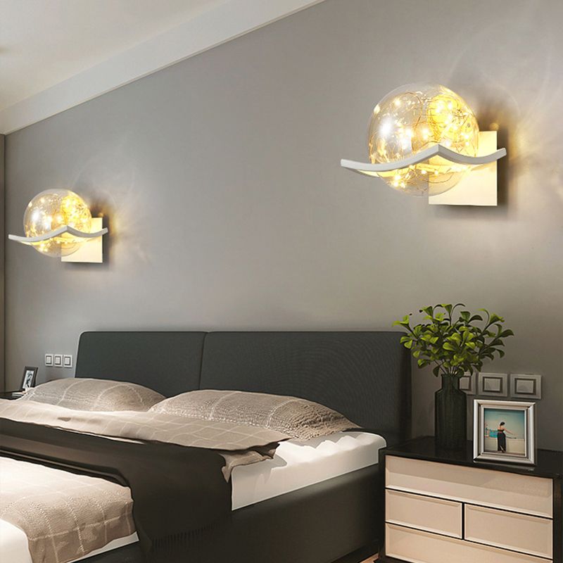 Modern Minimalist Style Wall Lamp Creative Round Glass Bedside Wall Lamp