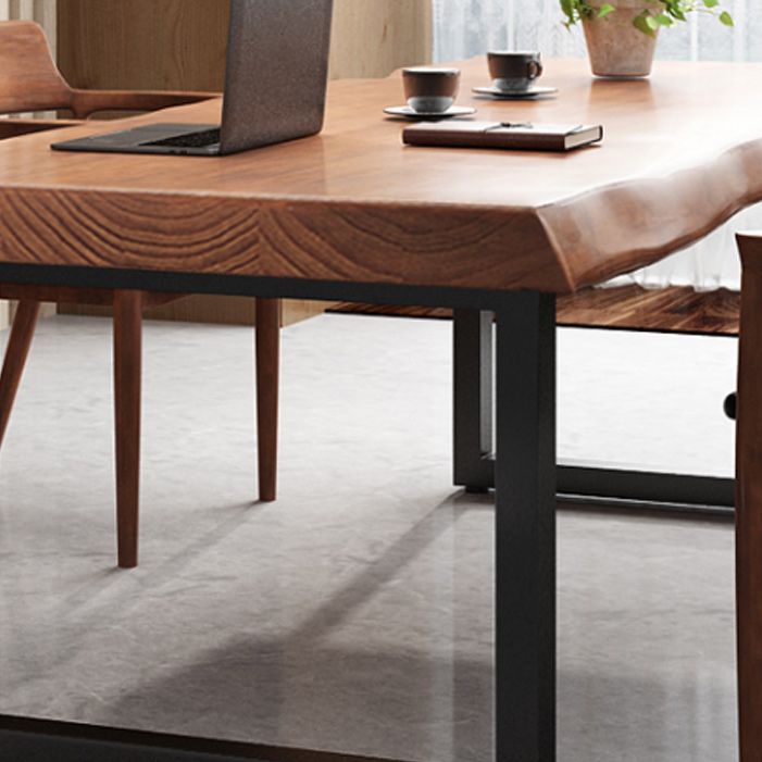 Pine Wood Top Dining Table Rectangle Table with Sled Base in Black