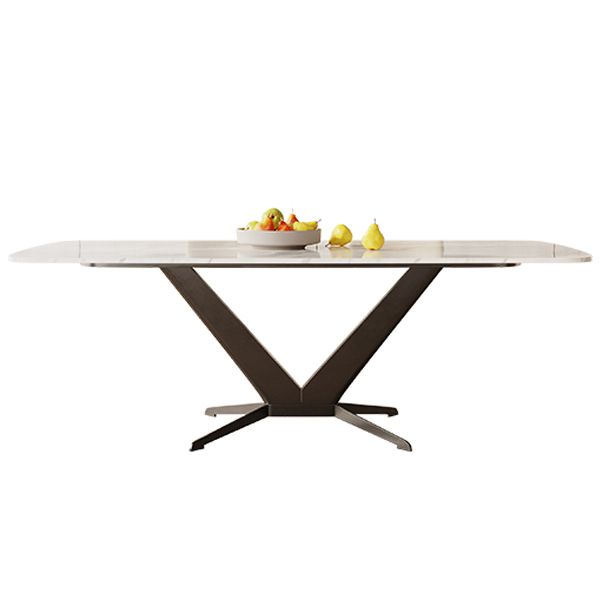Sintered Stone Dining Table Single Pedestal Base Luxury Style Rectangle Table for Home