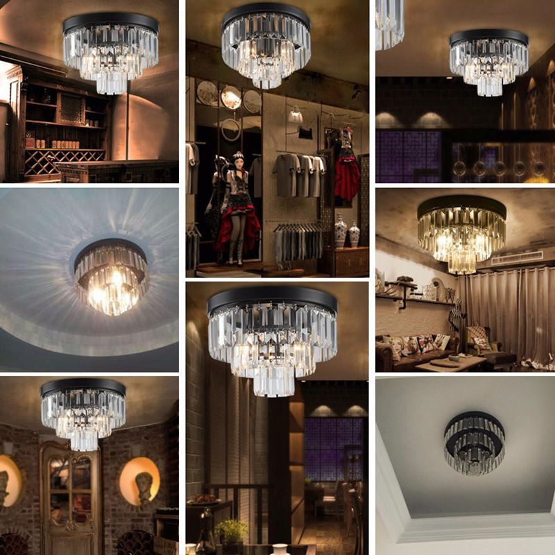 Ronde Flush Mount Licht Modern Minimalist 3-Tier Prismatic Crystal Slaapkamer Plafond Flush Mount