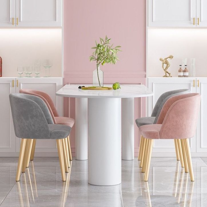 White Stone Top Dinner Room Kitchen Table Modern Metal Base Dinner Table
