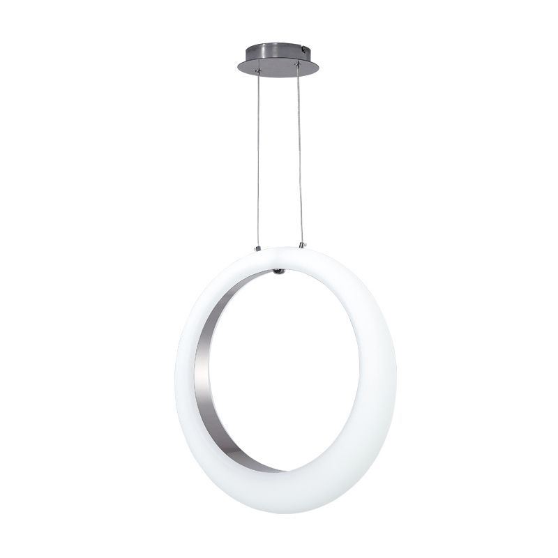 Acrylic Hoop Drop Pendant Simplicity White and Silver Inner LED Hanging Ceiling Light
