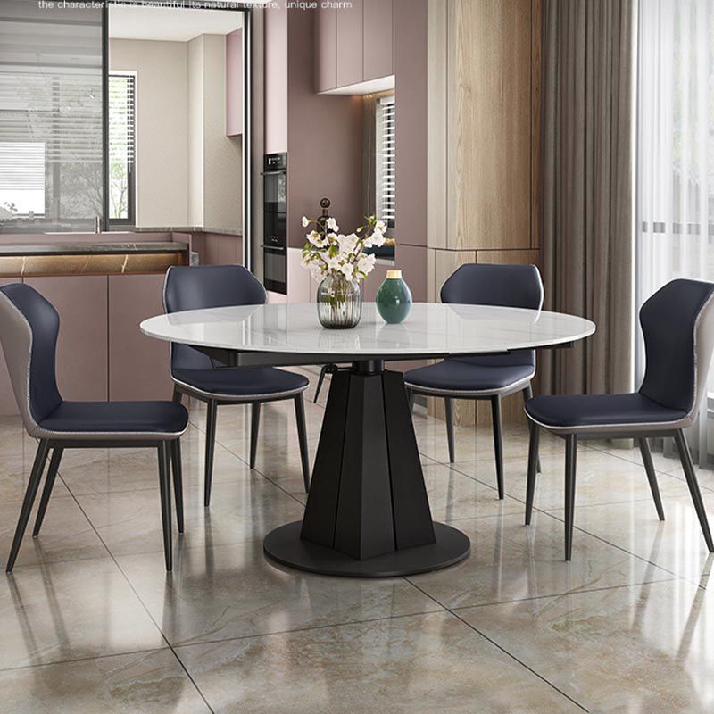 Stone Modern Round Table Standard Height Dining Room Table with Pedestal Base