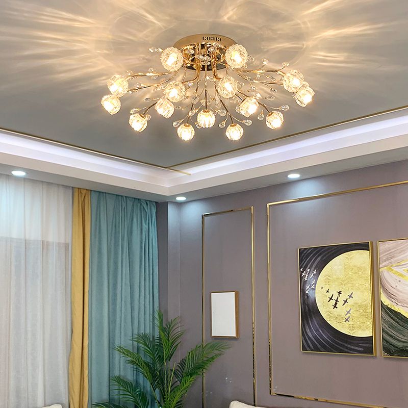 Vintage Flush Mount Decke Leicht geripptes Glas Starburst Flush Mount Light für Wohnzimmer