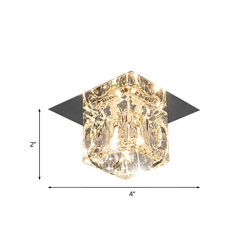 Lámpara empotrada cuadrada de cristal biselado, lámpara LED minimalista cerca del techo en cromo, luz blanca/cálida