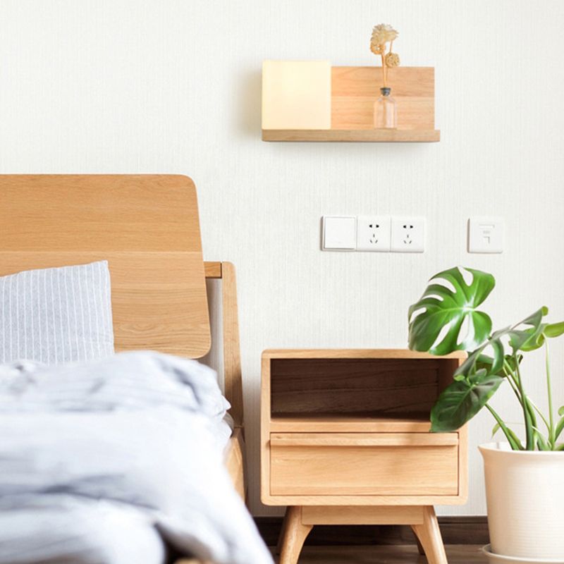 Illuminazione a parete quadrata in stile nordico lampada da parete camera da letto in legno in beige