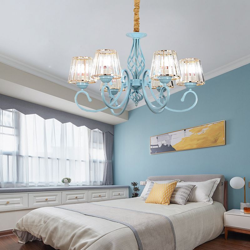 Blue Tapered Chandelier Pendant Light Modern Style Clear Crystal Multi Lights Pendant Lamp