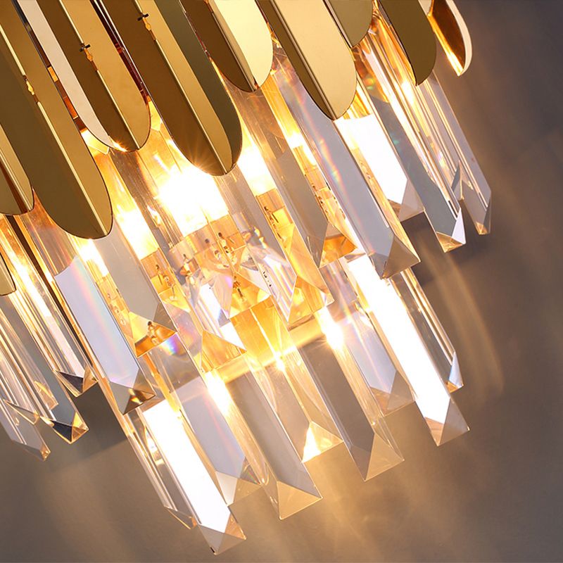 Brass Tiered Flush Wall Sconce Postmodern 3 Lights Crystal Wall Lighting for Bedroom