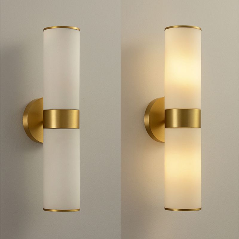 Vintage Simplicity Cylinder Vanity Sconce Lights Milk Glass Wall Mount Light Fixture for Bathroom
