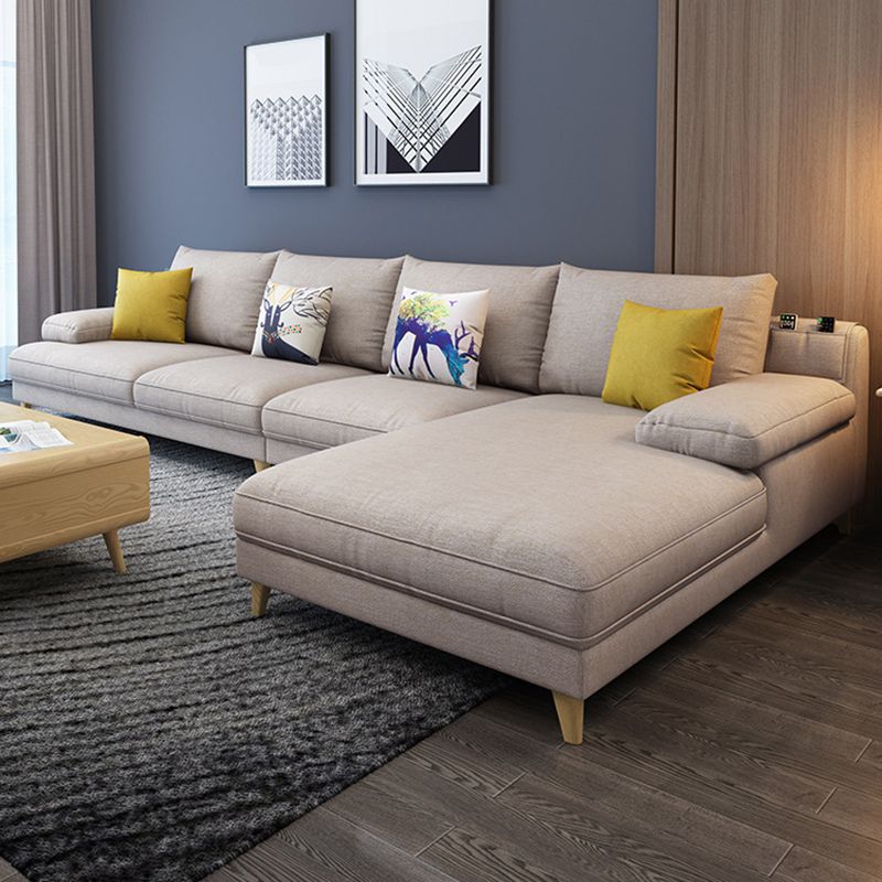 Brown 4-seater Slipcovered Sectional Sofa Pillow Top Arm Sectional