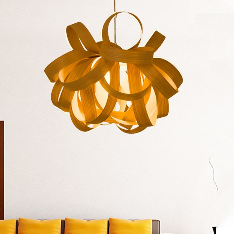 18"/23.5" Wide Twist Pendant Lamp Contemporary Wooden 1 Light Living Room Hanging Light in Beige