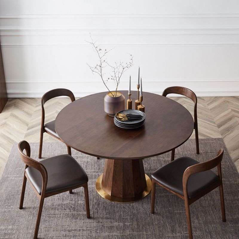 Contemporary Round Dining Room Table Brown Pine Wood Pedestal Table
