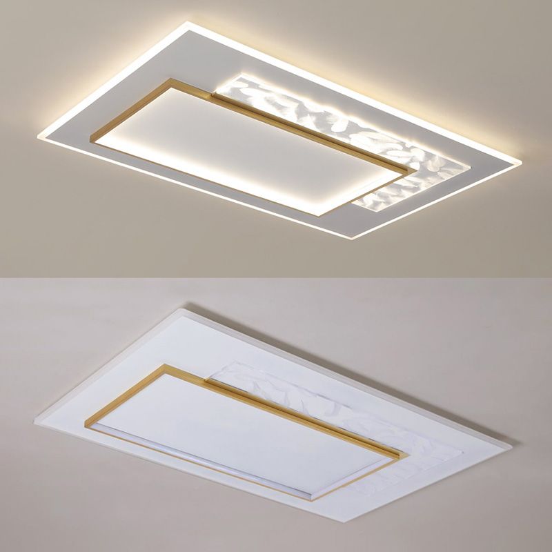 White and Gold LED Flush Mount in Modern Concise Style Acrylic Feather Ceiling Light for Living Room