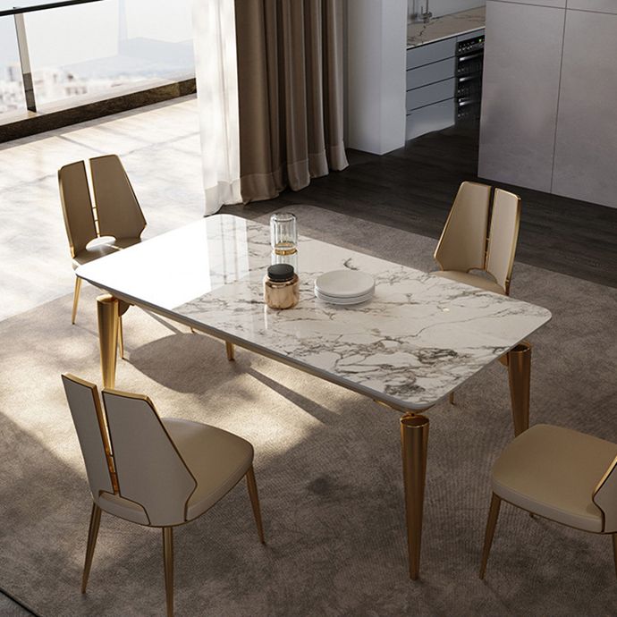 Traditional Luxury Rectangle Dining Table Sintered Stone Table with 4 Metal Legs