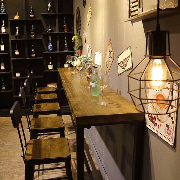 Industrial Bar Table Set 1/6/11 Pieces Rectangle Pine Wood Counter Table for Bar