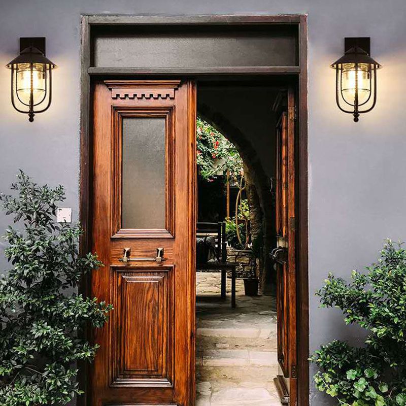 Retro -Stil Metall Wandleuchte Käfigform Wandleuchten mit Glas für Natur im Freien