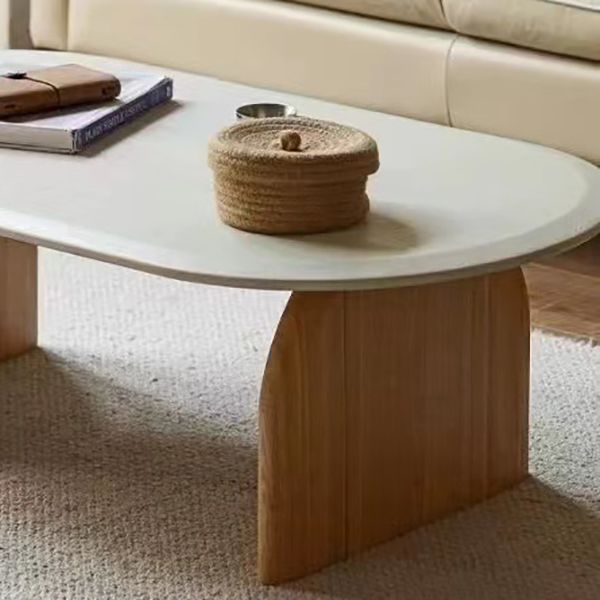 Solid Wood Oval Side Table Modern Living Room End Table with 2 Legs
