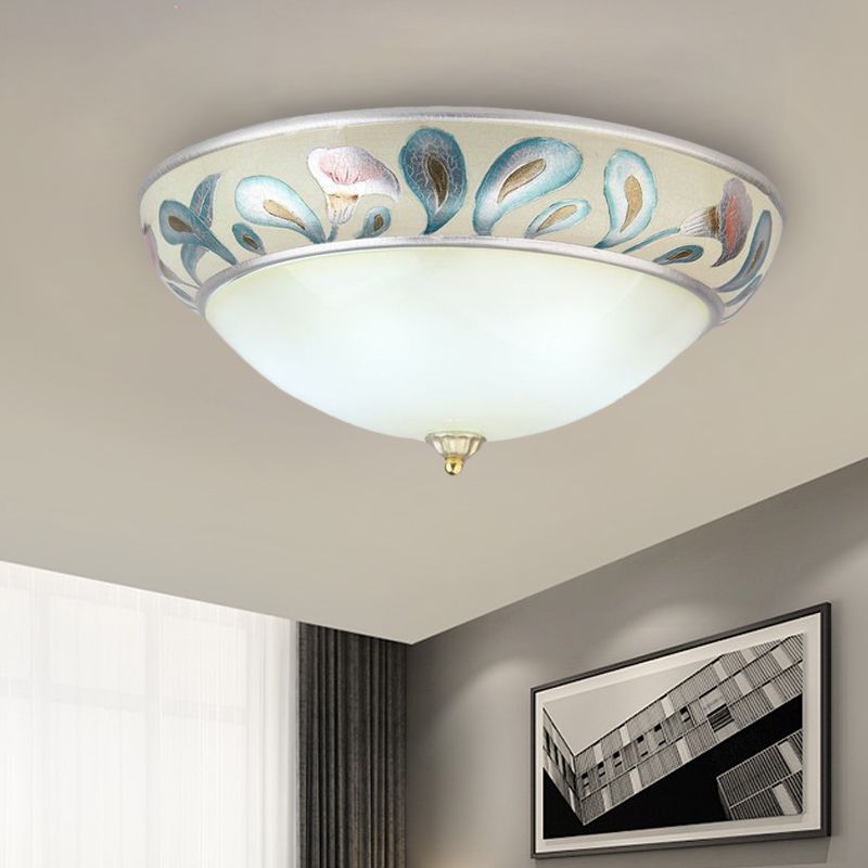 Kuppel-Deckenleuchte aus mattweißem Glas, rustikale, traditionelle 3/4-Licht-Wohnzimmer-Einbauleuchte