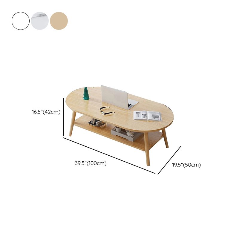 Modern 16.53" Tall R Wooden Coffee Table 4 Legs Cocktail Table with Shelf