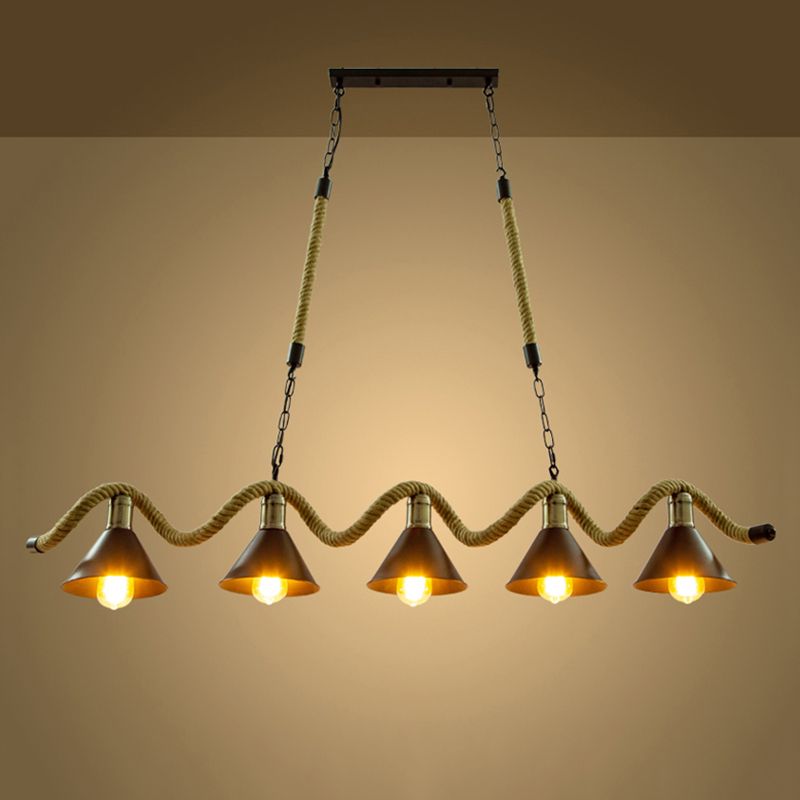 Corda di canapa a corda industriale di illuminazione dell'isola luci a ciondolo nero lineare per sala da pranzo