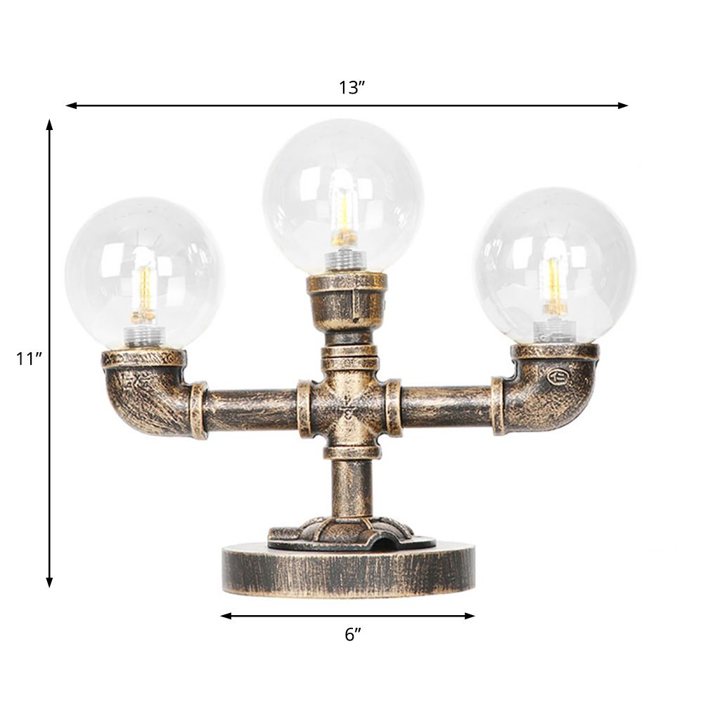 Clear/Amber Glass Antique Bronze Distanne Light Globe 2/3 Light Implesso di attività industriali con base