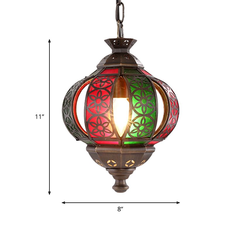 Laser Cut Pendant Light Traditional Metal 1 Head Suspended Lighting Fixture in Bronze