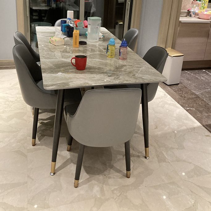 Scandinavian Dining Room Furniture Set Sintered Stone Rectangular Dining Table with Metal Base