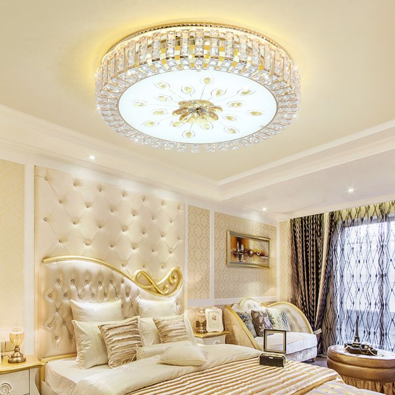 Metal White LED Plafond Armatuur in Modern Luxury Style Circular Crystal Flush Mount met Glass Shade