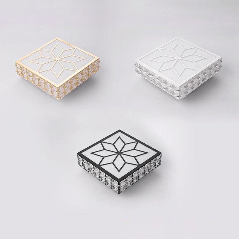 Gold Finish Square LED Ceiling Flush Light Modern Crystal Inserted Flush Mount Lighting for Aisle