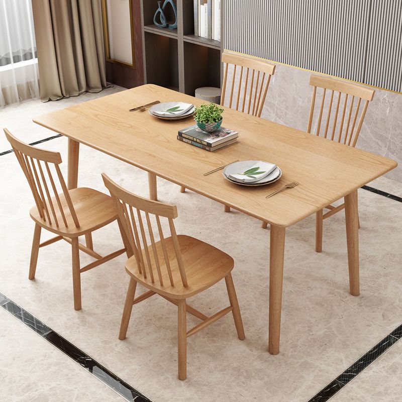 Contemporary 1/2/5/7 Pieces Furniture Rectangle Solid Wood Dining Table Set in Natural