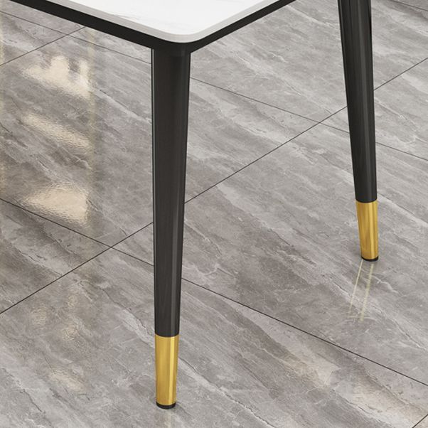 Sintered Stone Dining Table Industrial Style Black 4 Legs Base Rectangle Table for Home