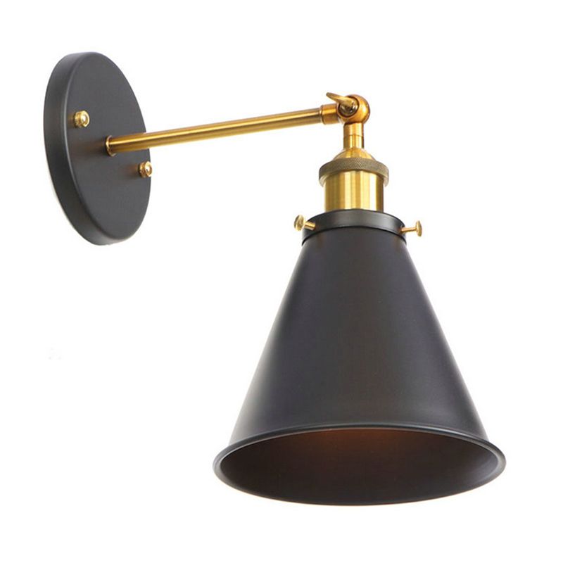 Black 1-Light Hanging Wall Lamp in Industrial Retro Style Aluminium Cone Wall Lamp with Iron Shade